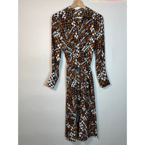 Equipment Relle Silk Shirtdress 2 Luxury Houndstooth Academia Modest Business - Picture 5 of 16